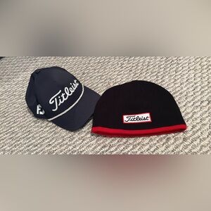 Titleist golf hat and Black Beanie with Red Trim